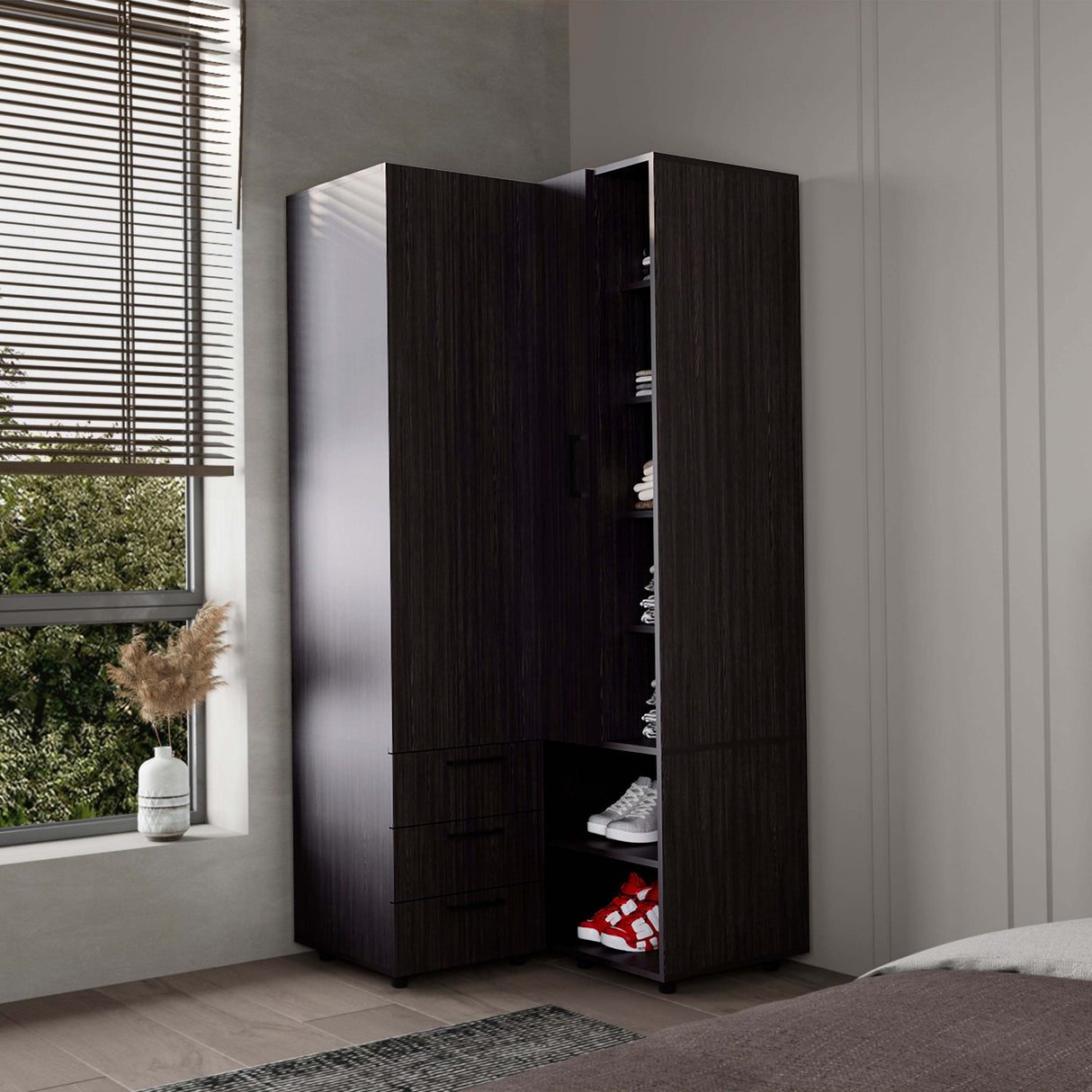 Wenge Armoire Wardrobe with Open Storage and 2 Drawers - sold by Home Elegance USA