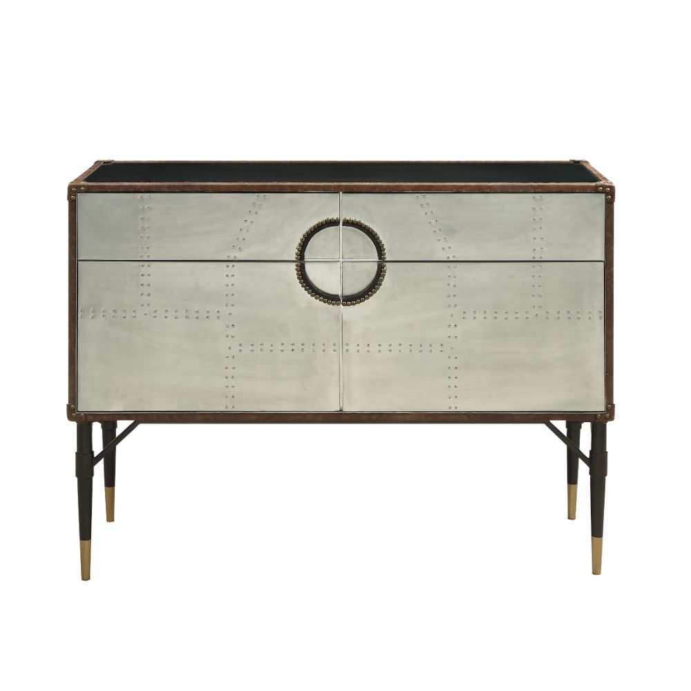 Brancaster Console Cabinet 90030 Top Grain Leather & Aluminum | Acme | Home Elegance USA