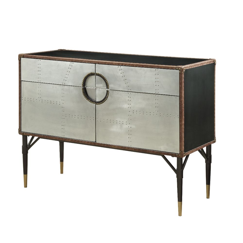 Brancaster Console Cabinet 90030 Top Grain Leather & Aluminum | Acme | Home Elegance USA