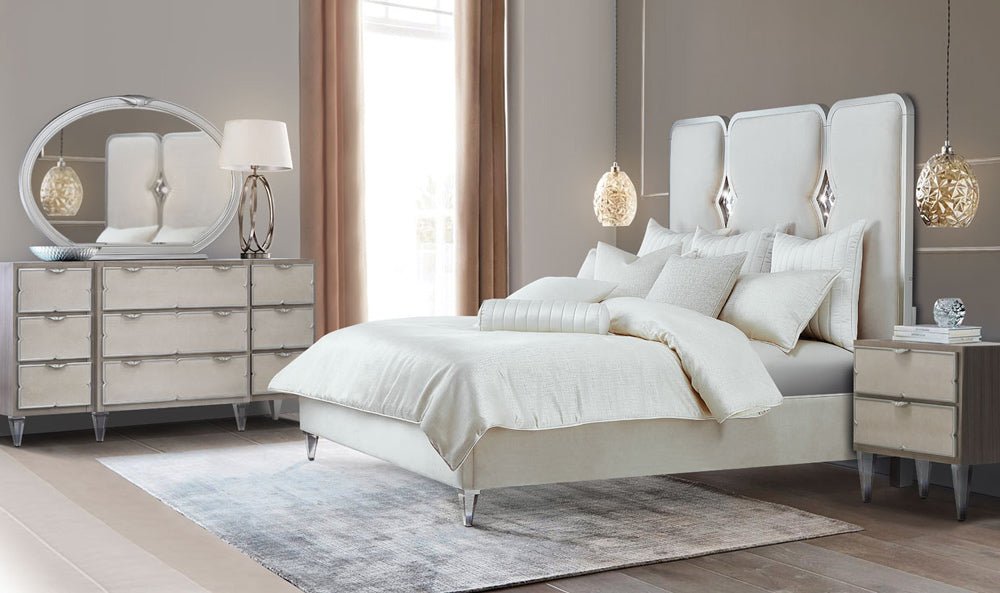 Camden Court Storage Console - Dresser & Oval Mirror In Pearl - 9005050 - 60 - 126 | Aico | Home Elegance USA