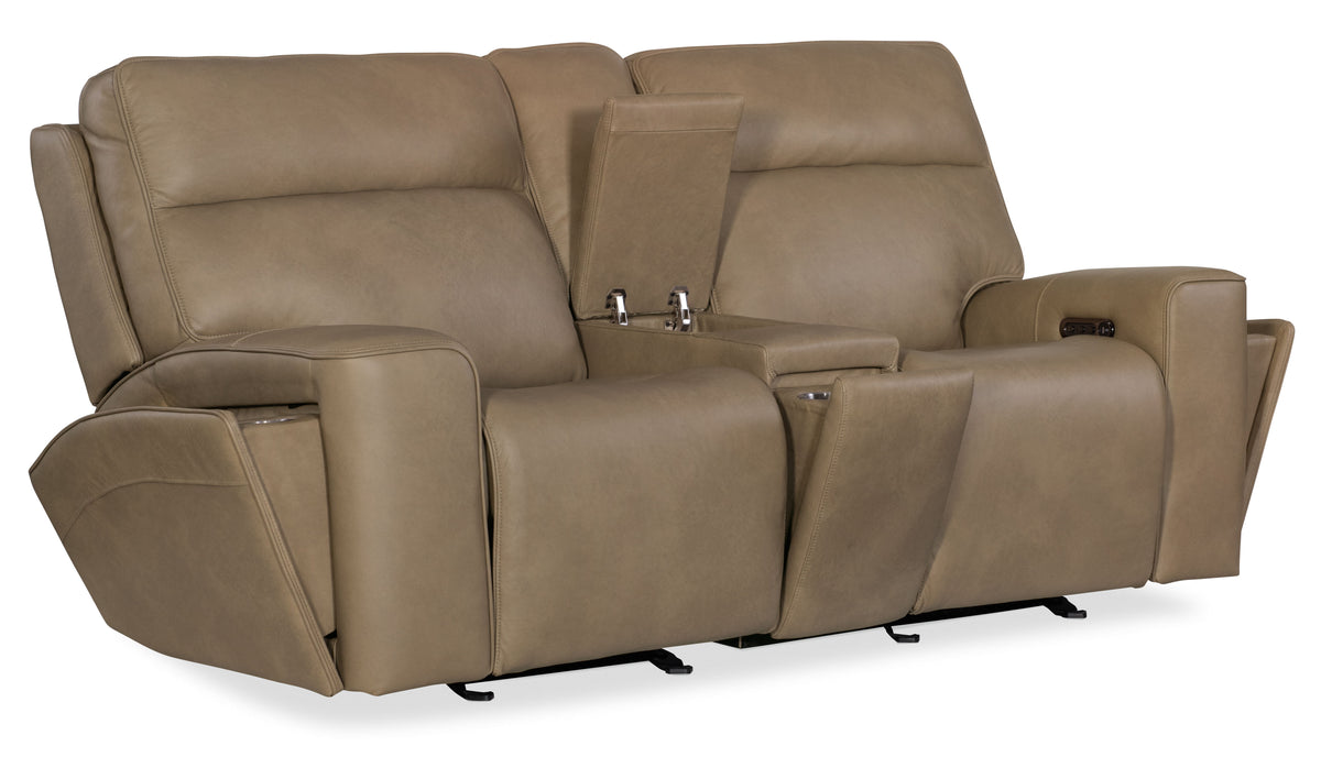 Riverton Power Gliding Console Loveseat With Power Headrest/Lumbar - Light Brown by Hooker Furniture - View 7