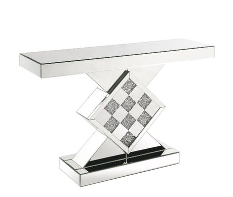 Acme - Noralie Console Table 90622 Mirrored & Faux Diamonds