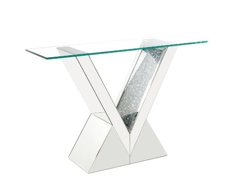 Acme - Noralie Console Table 90670 Clear Glass, Mirrored & Faux Diamonds