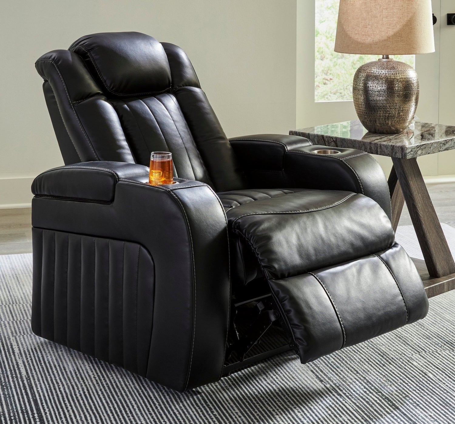 Ashley Midnight Caveman Den PWR Recliner/ADJ Headrest - Faux Leather | Home Elegance USA