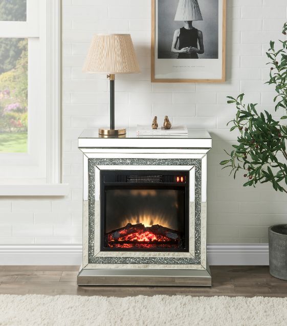 Acme - Noralie Fireplace 90868 Mirrored & Faux Diamonds