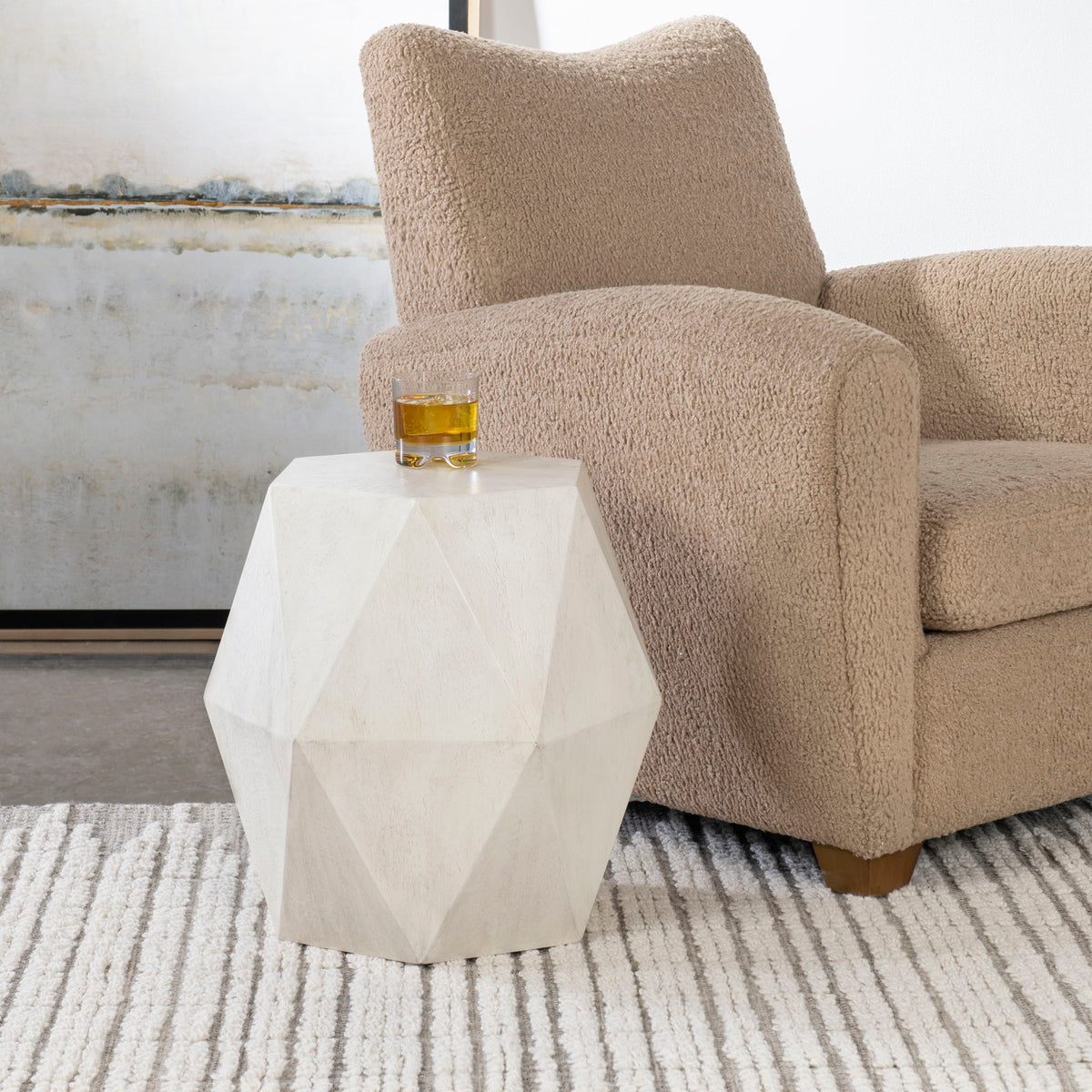 Volker White Geometric Accent Table by Uttermost - View 2