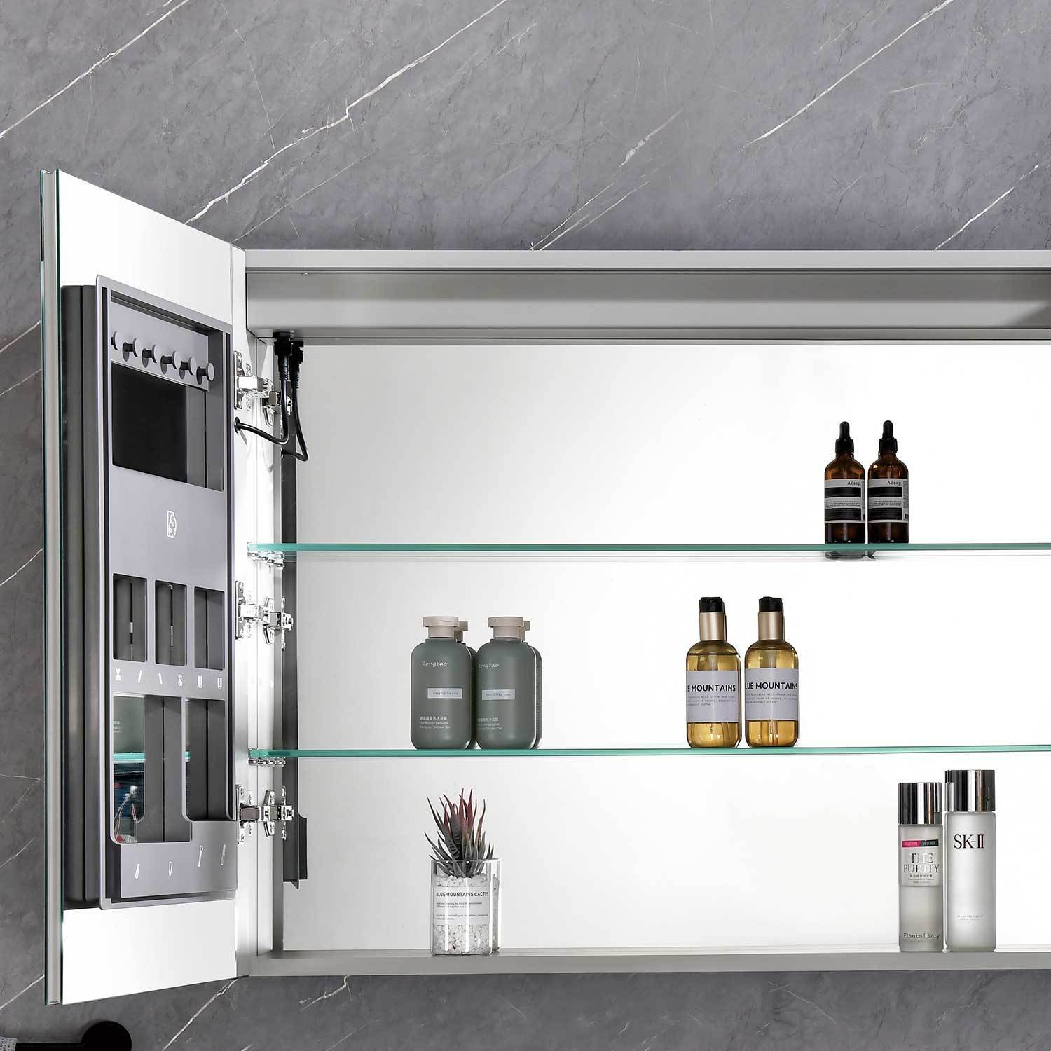 40in. W x 30 in. H LED Large Rectangular Aluminum Alloy Surface Mount Medicine Cabinet with Mirror | Home Elegance USA