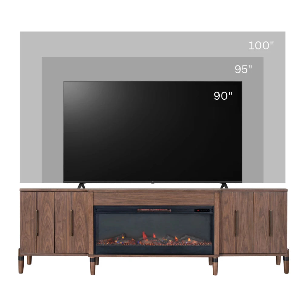 Tranquility 94 inch Fireplace TV Stand, for TVs up to 100 inches, Minimal Assembly, Walnut Finish - sold by Home Elegance USA