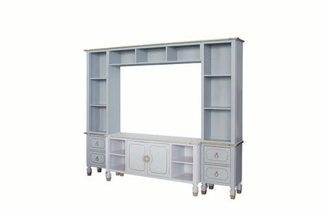 Acme - House Marchese Entertainment Center 91990 Gold Trim & Pearl Gray Finish