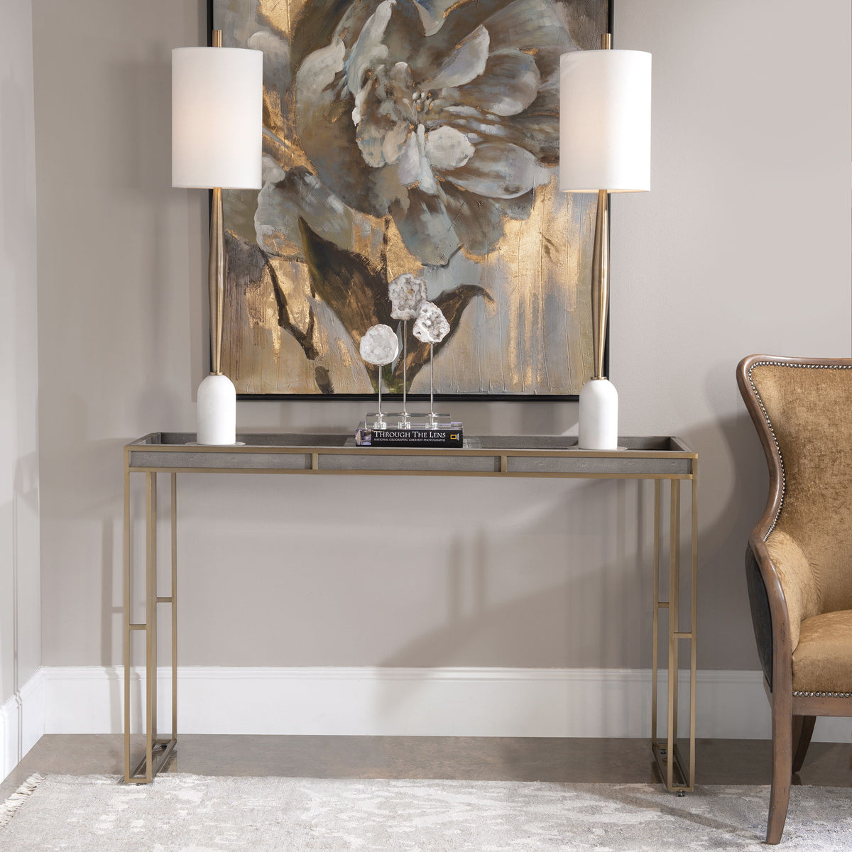 Cardew Modern Console Table Silver & Gold - Silver / Gold by Uttermost - View 2