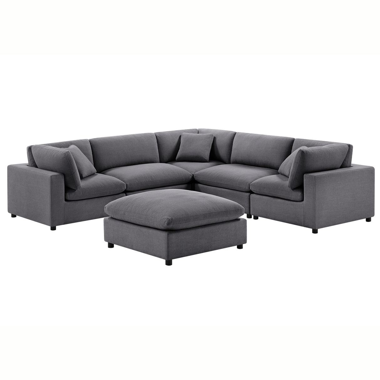 Cassandra Modular 6-Piece Sectional in Charcoal Grey with Solid Wood Legs