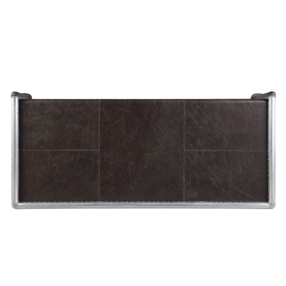 Brancaster Executive Writing Desk 92855 Distress Chocolate Top Grain Leather & Aluminum | Acme | Home Elegance USA