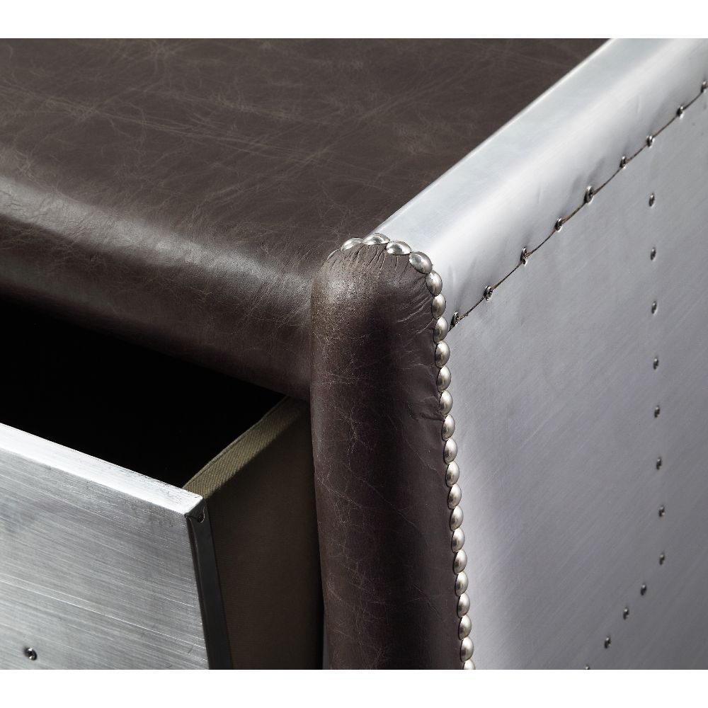 Brancaster Executive Writing Desk 92855 Distress Chocolate Top Grain Leather & Aluminum | Acme | Home Elegance USA