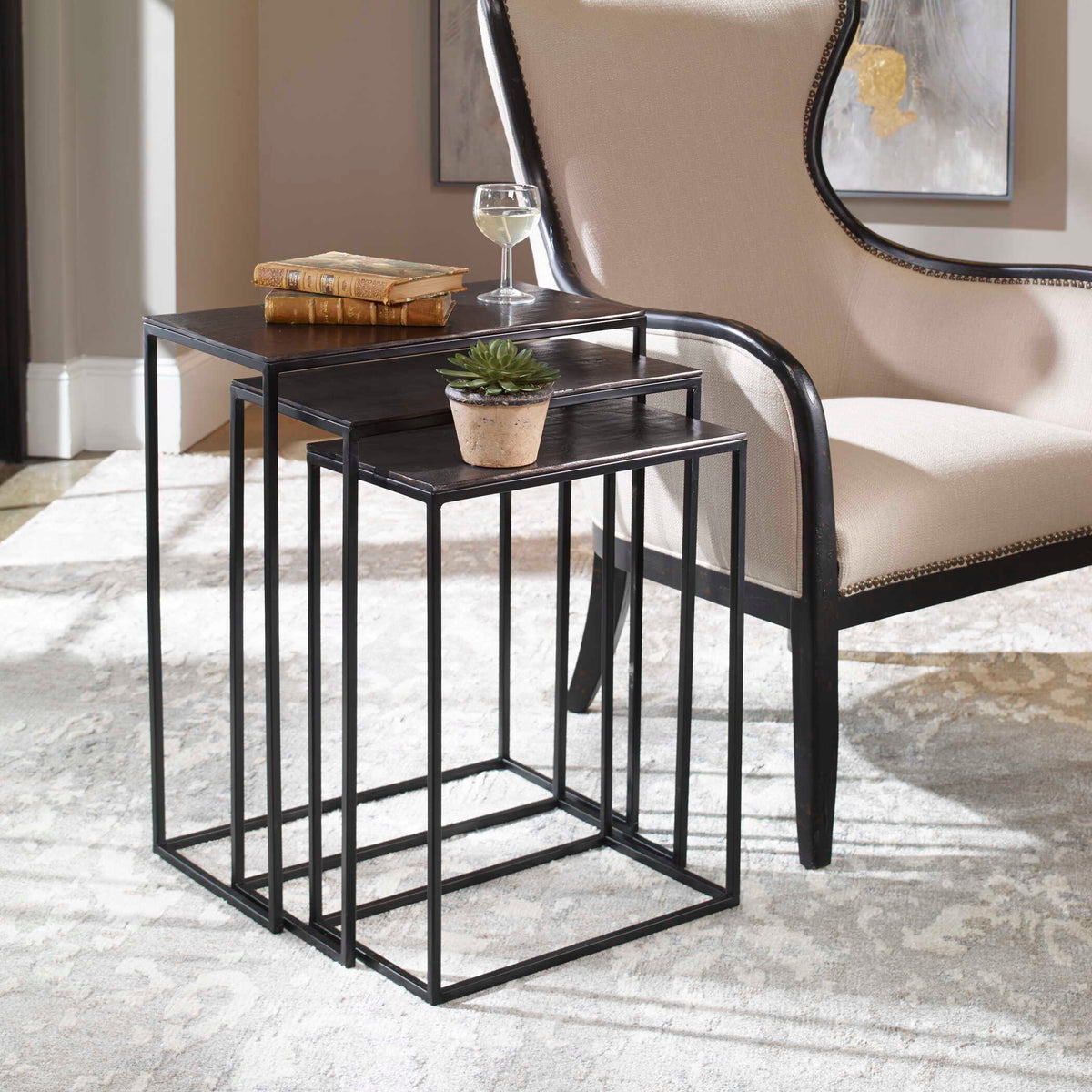 Coreene Iron Nesting Tables (Set of 3) - Black by Uttermost - View 3