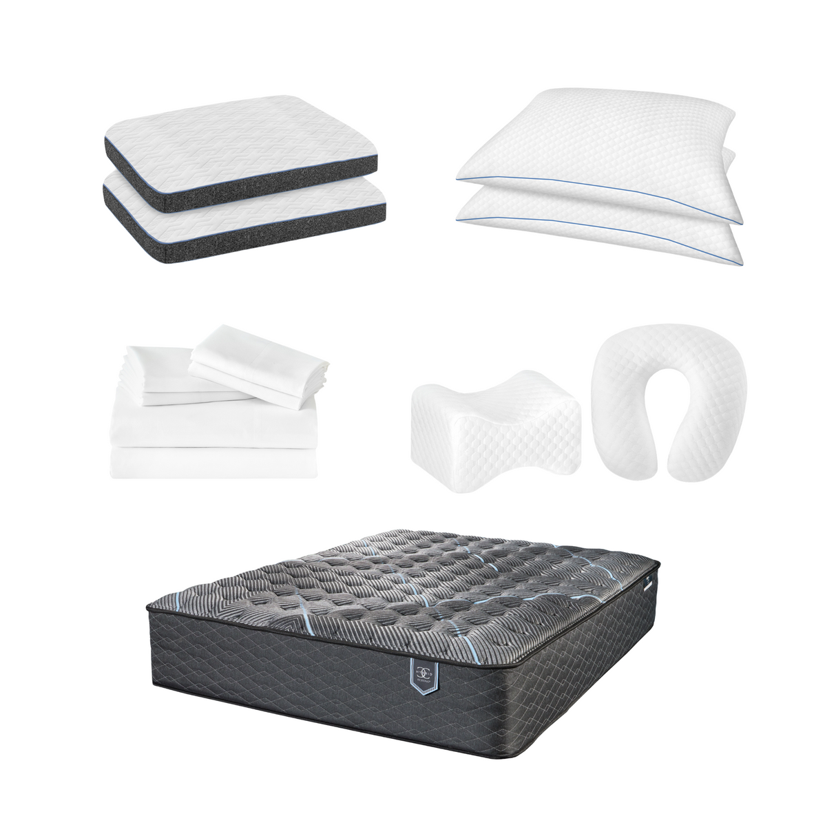 Restonic ComfortCare Hybrid Euro Top Mattress, King Size with 12-Piece Bedding Set, Black & White Print