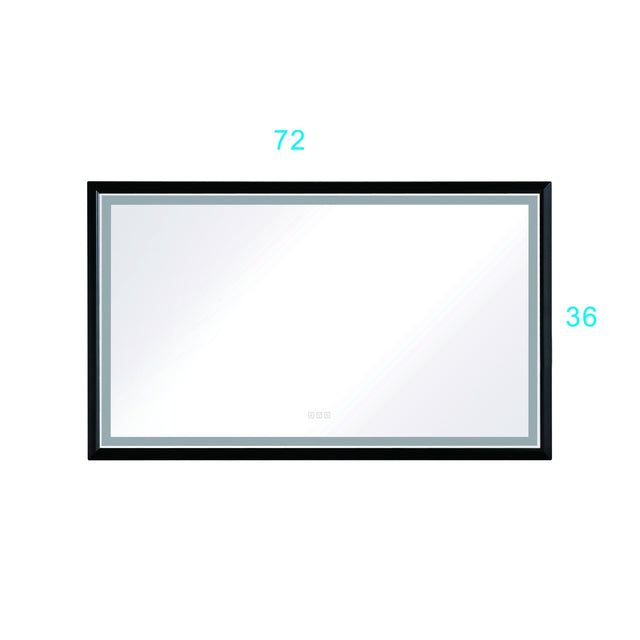 72in. W x 36in. H Oversized Rectangular Black Framed LED Mirror Anti - Fog Dimmable Wall Mount Bathroom Vanity Mirror HD Wall Mirror Kit For Gym And Dance Studio 36X 72Inches With Safety Ba | Home Elegance USA