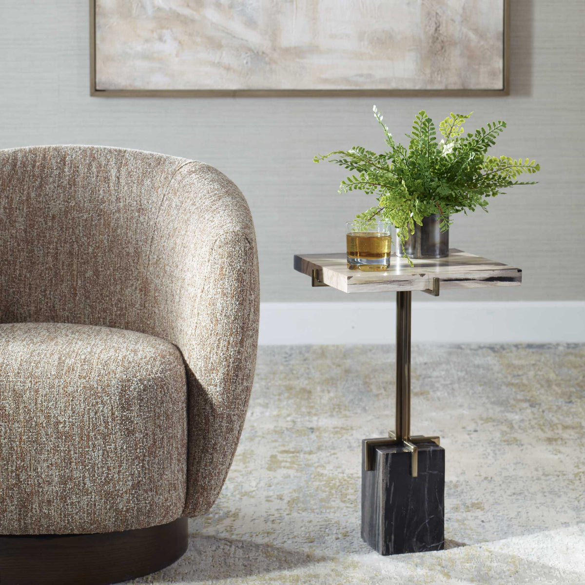 Rowman Petrified Wood Accent Table - Bronze / Dark Brown by Uttermost - View 3