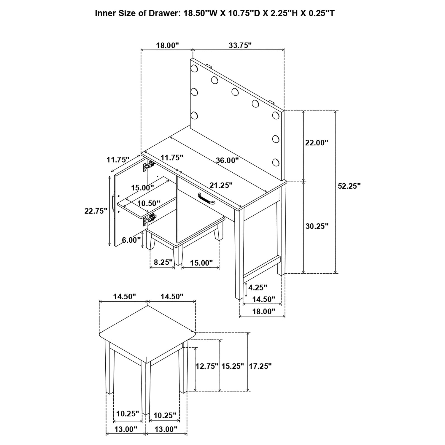 Vanity Set - Elijah Vanity Set with LED Lights White and Dark Grey