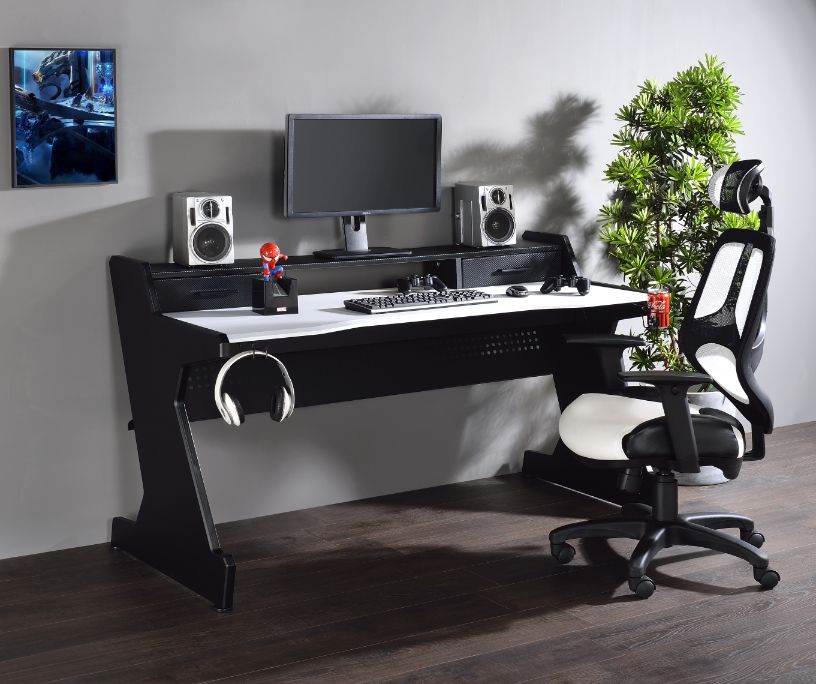 Bigga Gaming Desk 93129 Black & White Finish | Acme | Home Elegance USA