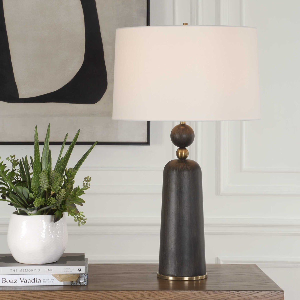 McQuinn Table Lamp Dark Walnut - Dark Brown / White by Uttermost - View 2