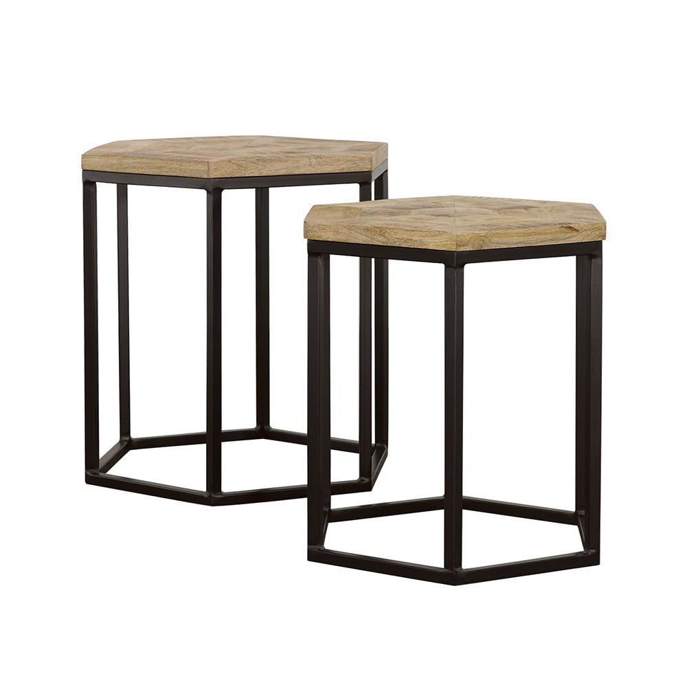 Adger 2 - piece Hexagon Nesting Tables Natural and Black | Coaster | Home Elegance USA