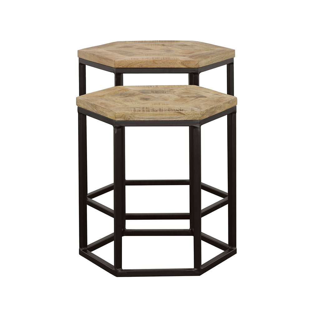 Adger 2 - piece Hexagon Nesting Tables Natural and Black | Coaster | Home Elegance USA