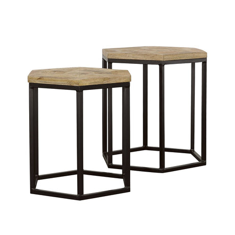 Adger 2 - piece Hexagon Nesting Tables Natural and Black | Coaster | Home Elegance USA