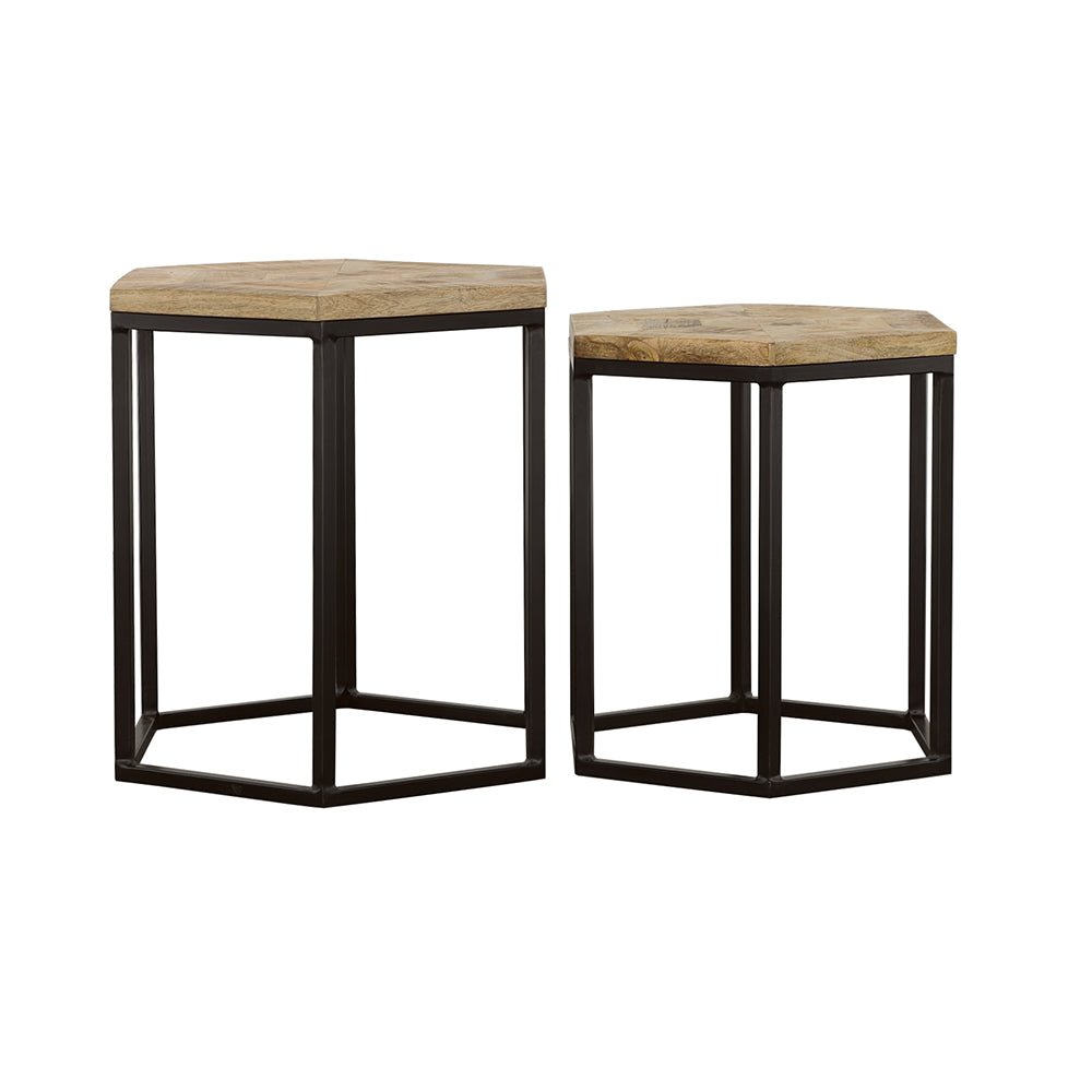 Adger 2 - piece Hexagon Nesting Tables Natural and Black | Coaster | Home Elegance USA