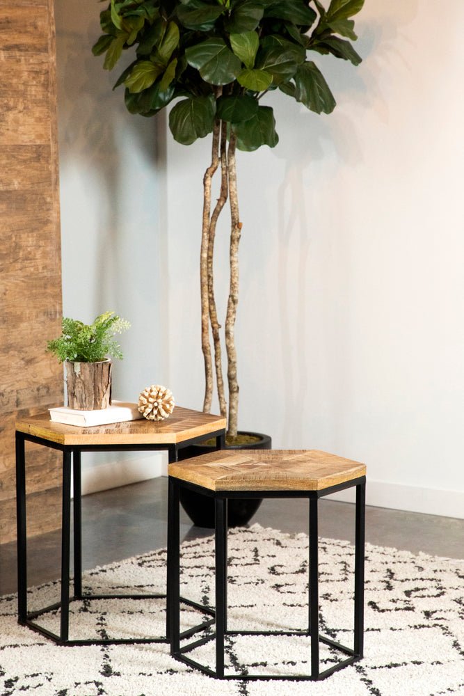 Adger 2 - piece Hexagon Nesting Tables Natural and Black | Coaster | Home Elegance USA