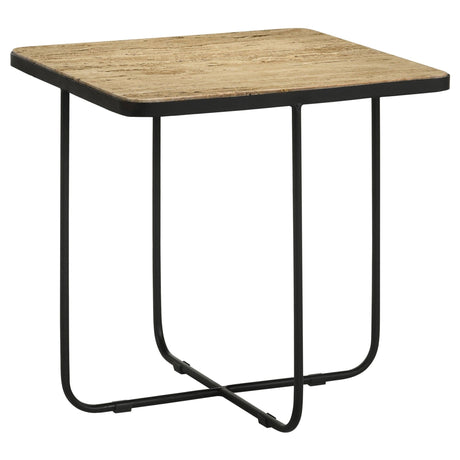 Side Table - Elyna Square Accent Table Travertine and Black