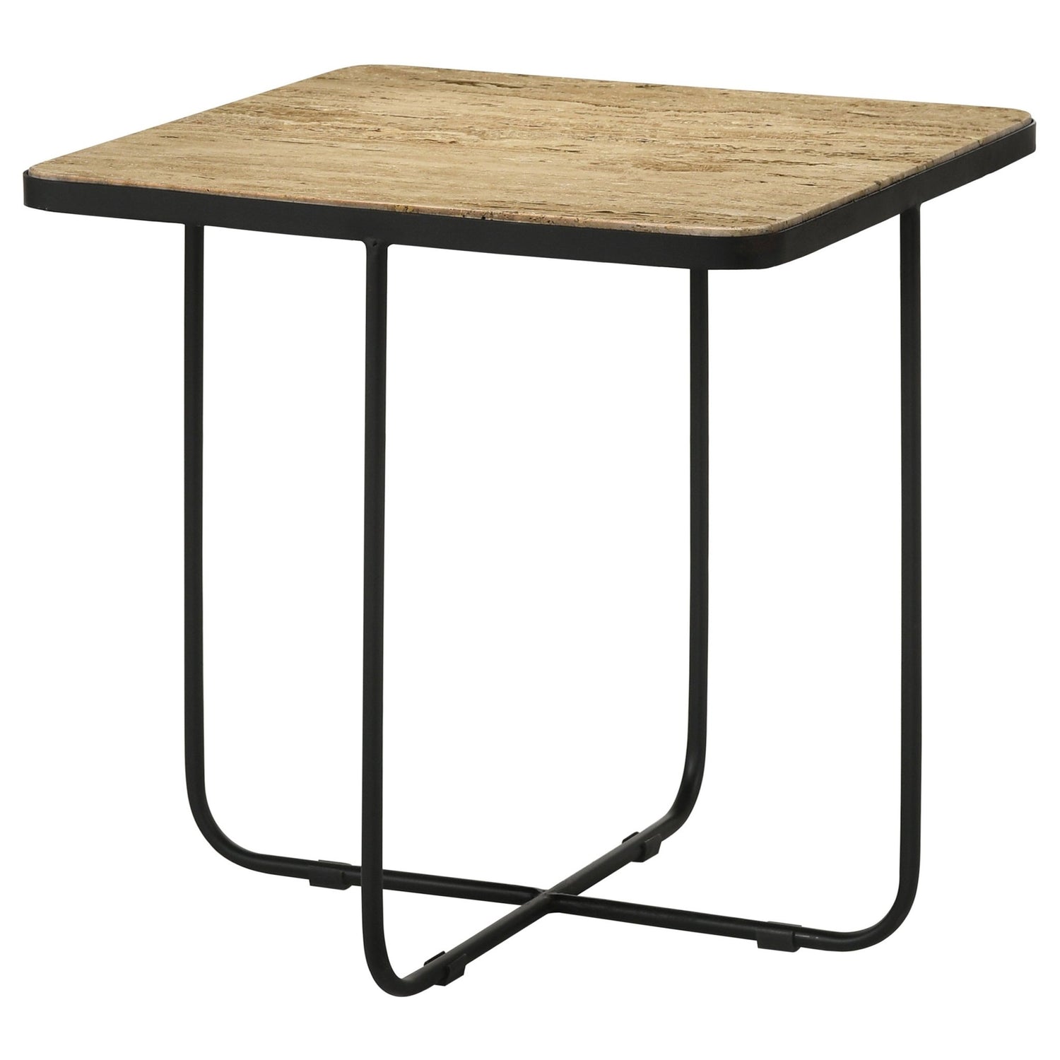 Side Table - Elyna Square Accent Table Travertine and Black