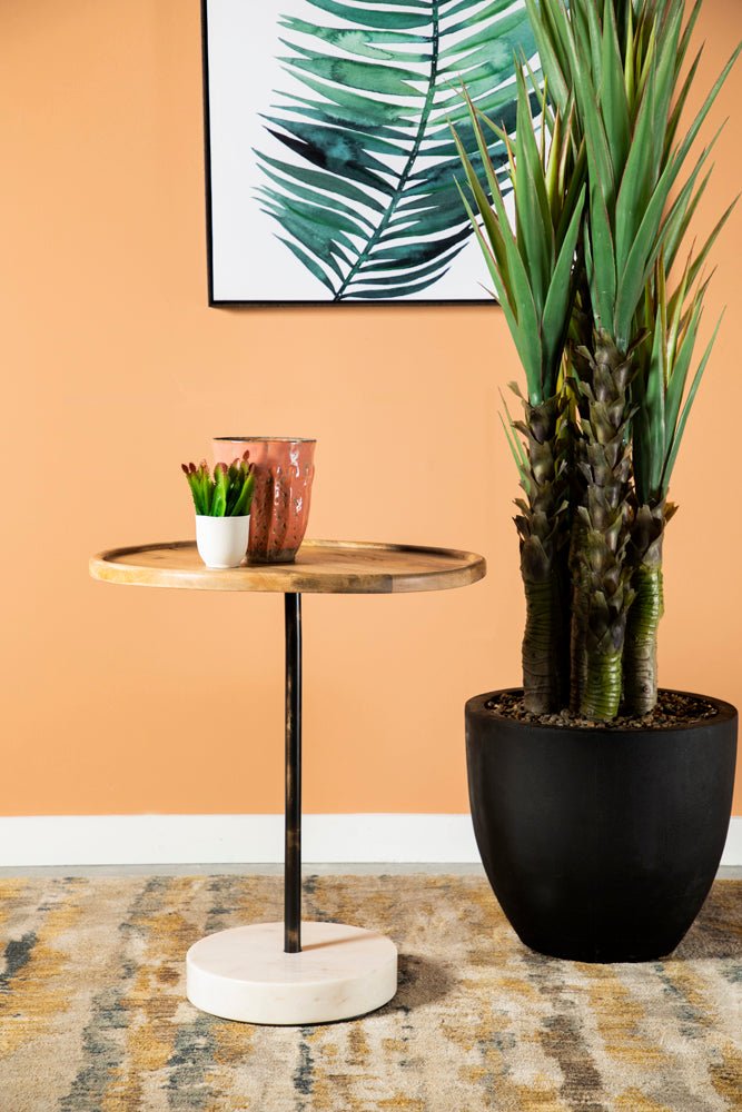 Side Table - Ginevra Round Wooden Top Accent Table Natural and White