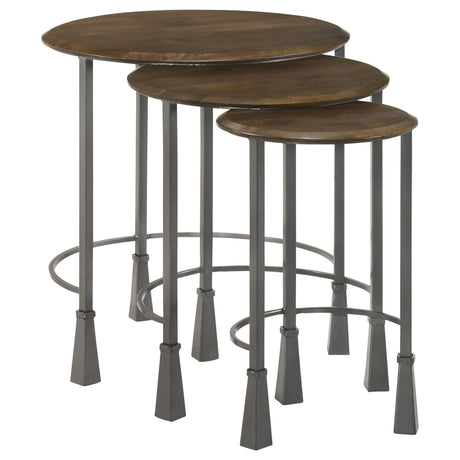 Deja 3 - piece Round Nesting Table Natural and Gunmetal | Coaster | Home Elegance USA