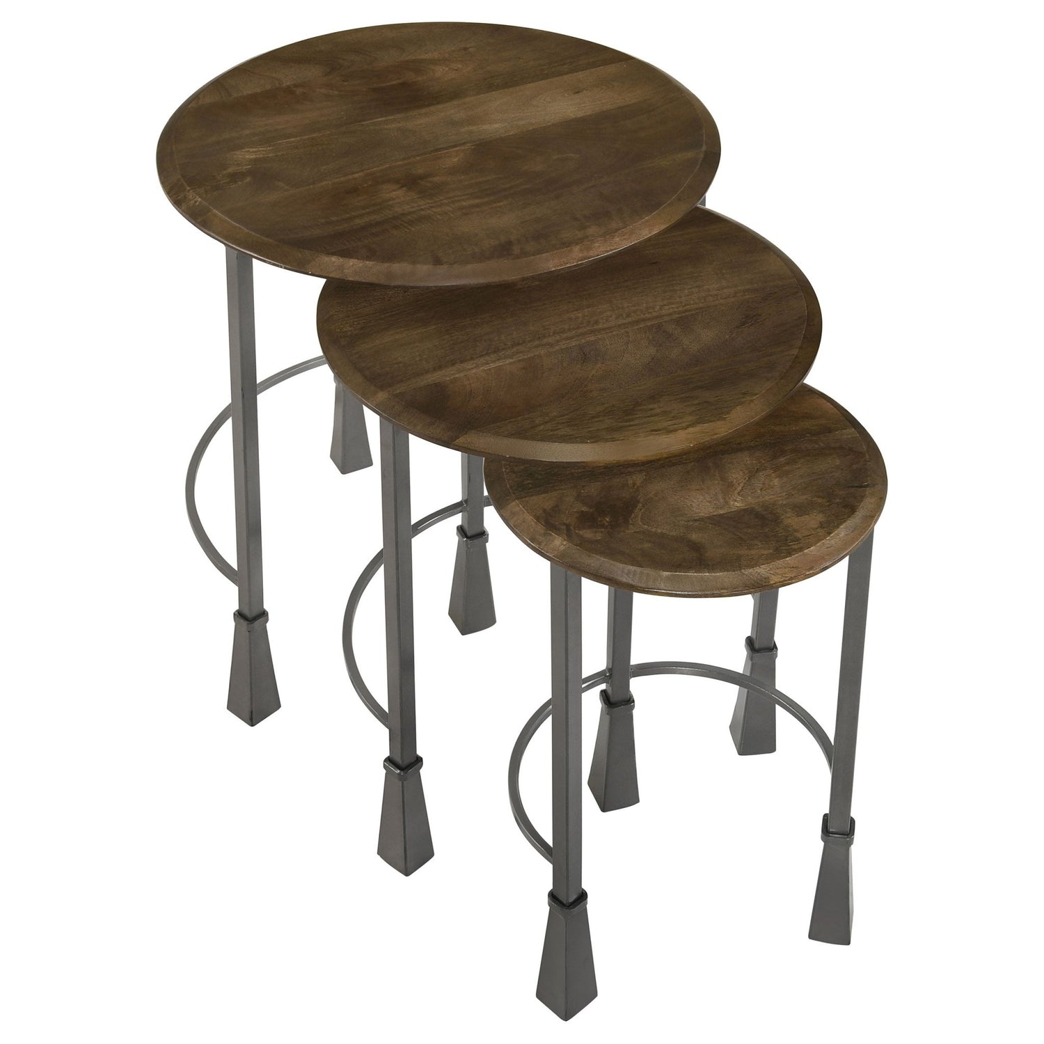 Deja 3 - piece Round Nesting Table Natural and Gunmetal | Coaster | Home Elegance USA