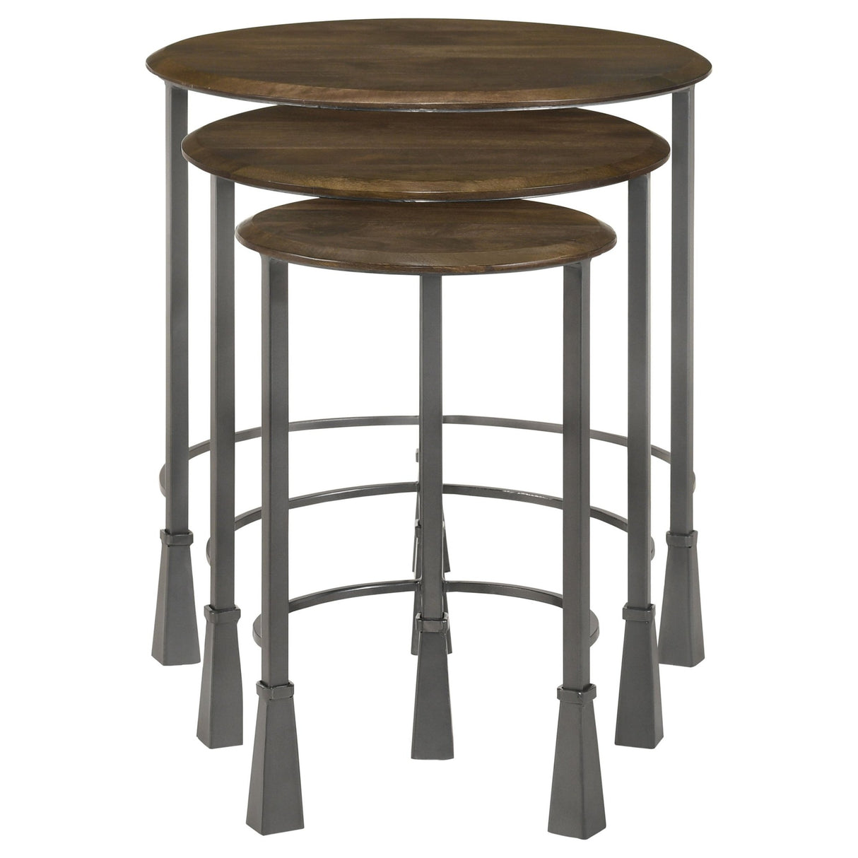 Deja 3 - piece Round Nesting Table Natural and Gunmetal | Coaster | Home Elegance USA