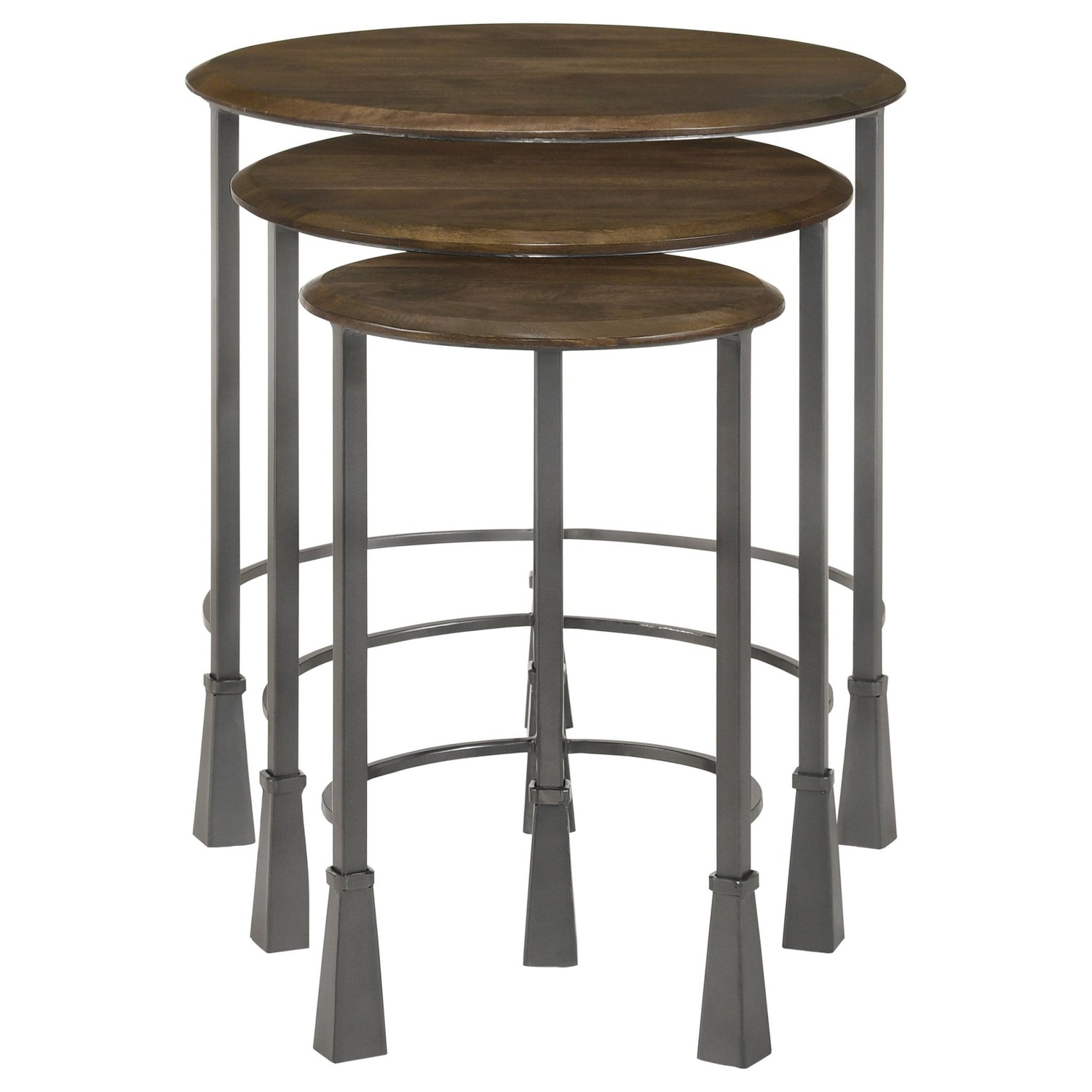 Deja 3 - piece Round Nesting Table Natural and Gunmetal | Coaster | Home Elegance USA