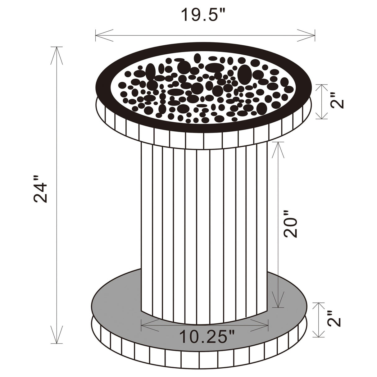 Side Table - Dorielle Crystal Inlay Round Top Accent Table Mirror