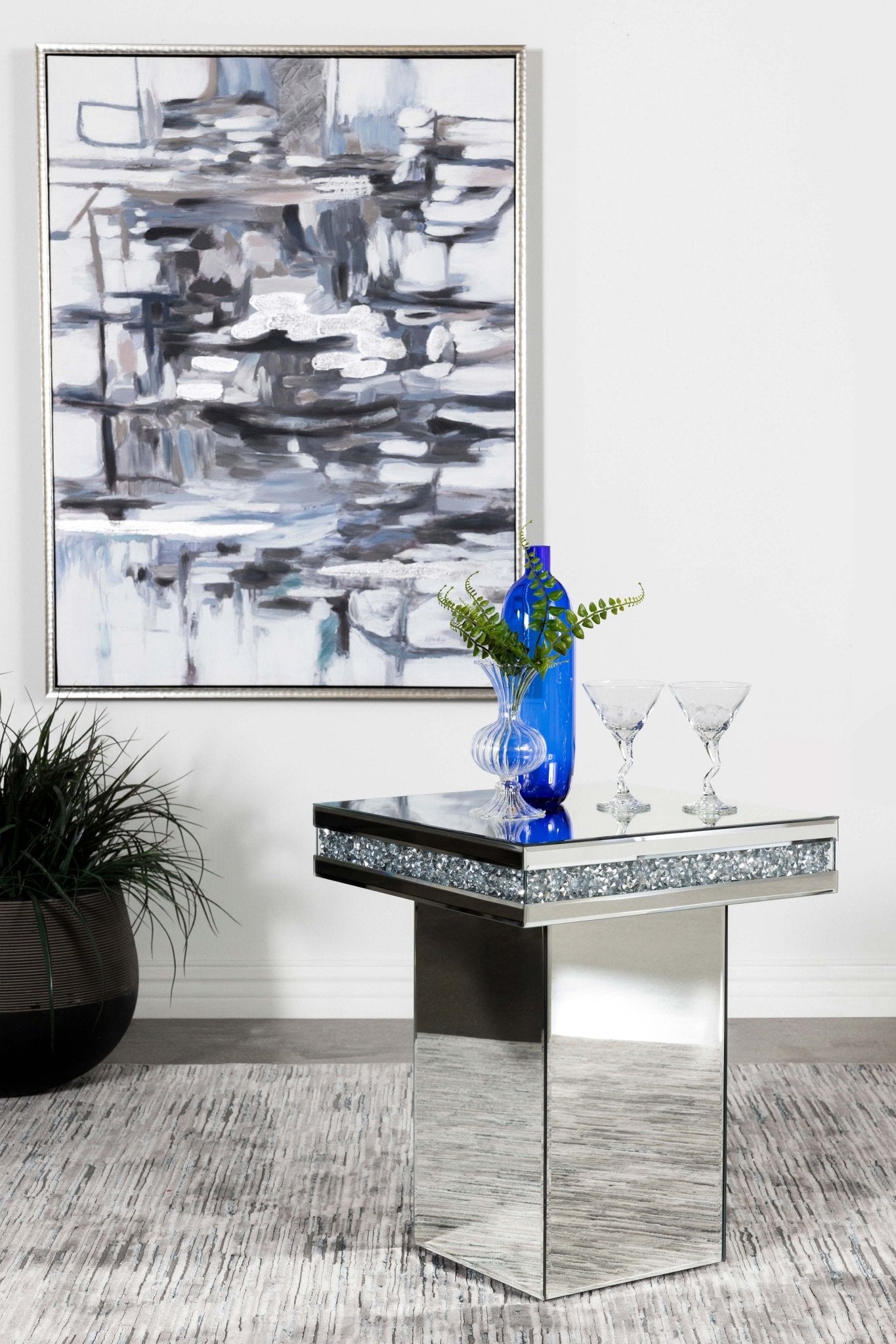 Side Table - Elora Pedestal Square Top Accent Table Mirror
