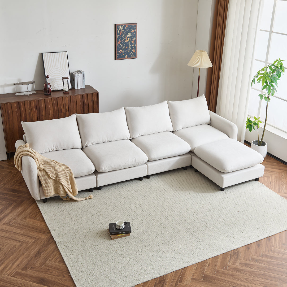 130 in. oversize 5-Piece L Shaped Modular Free Combination Sectional Sofa Couch with Ottoman for Living Room and Spacious Space