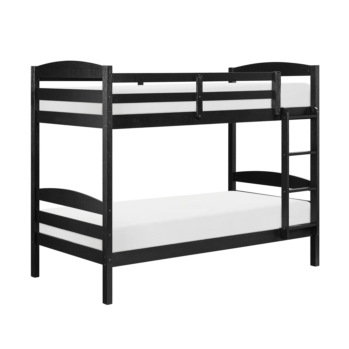 Twin over Twin Bunk Bed with Guard Rails 1pc Sturdy Wooden Black Finish Youth Bedroom Furniture