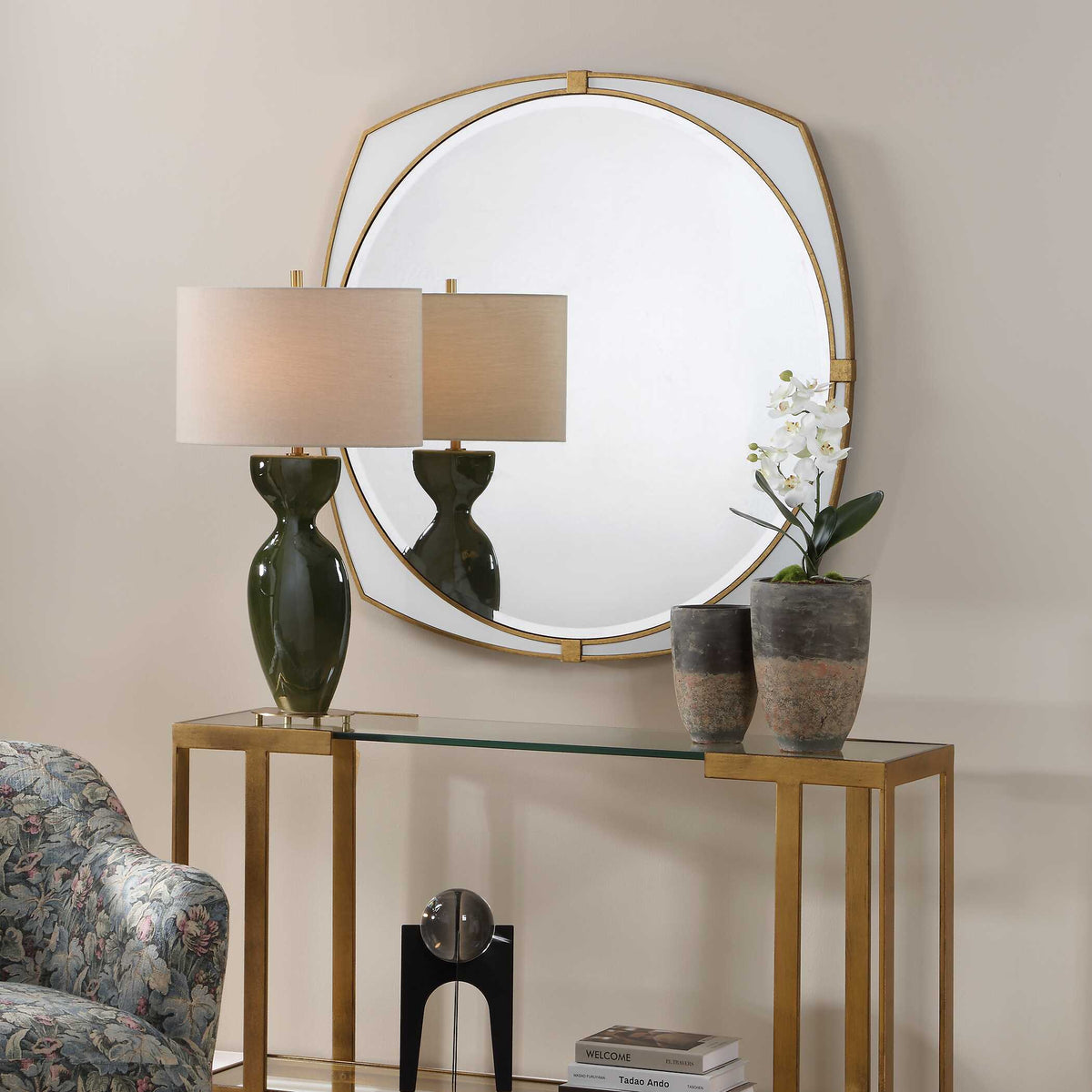 Estella Round Mirror - Gold / White by Uttermost - View 3