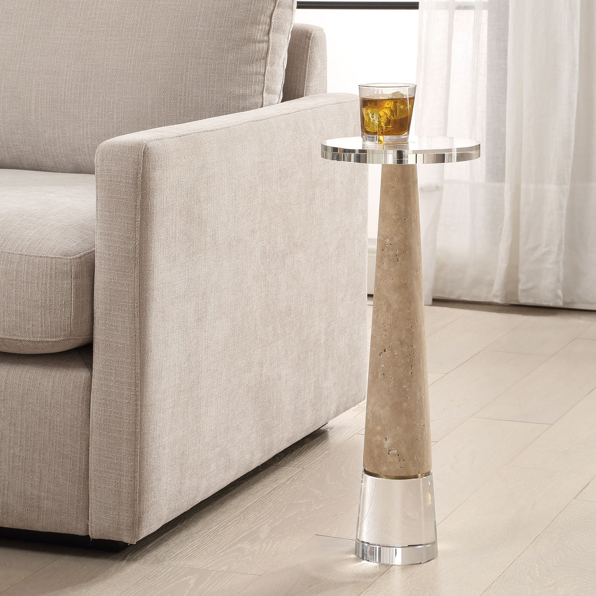 Niari Travertine Drink Table - Light Brown by Uttermost - View 2
