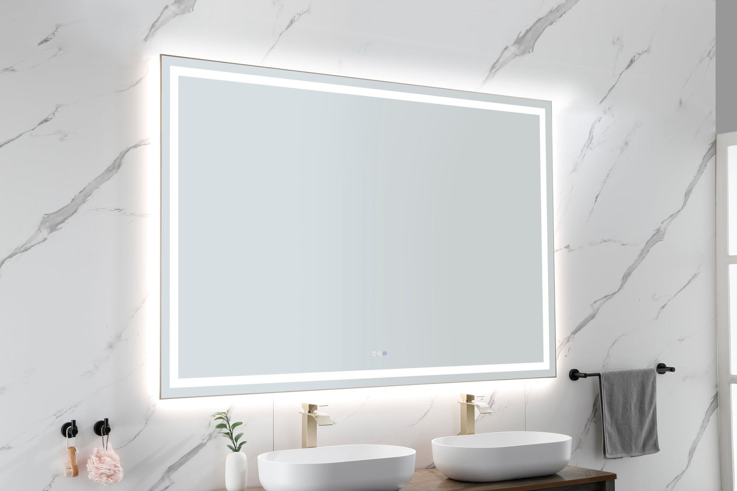 84in. W x 48in. H Oversized Rectangular Black Framed LED Mirror Anti - Fog Dimmable Wall Mount Bathroom Vanity Mirror HD Wall Mirror Kit For Gym And Dance Studio 48X 72Inches With Safety Ba | Home Elegance USA