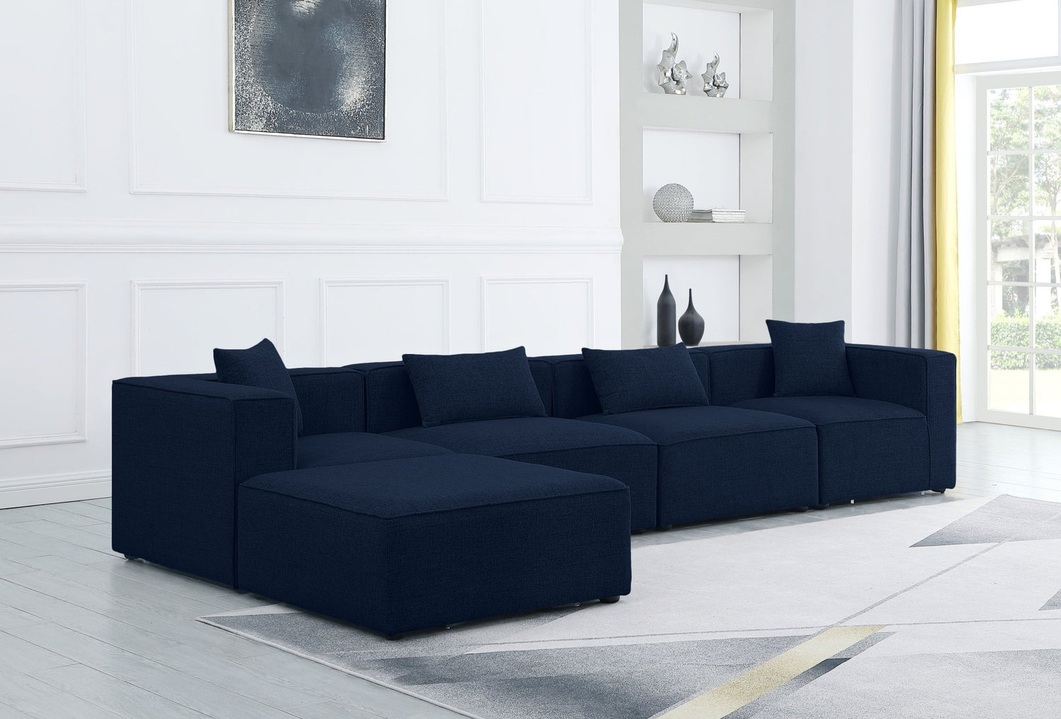 Cube - Modular Sectional 5 Piece - Navy - Fabric - Modern & Contemporary | Home Elegance USA