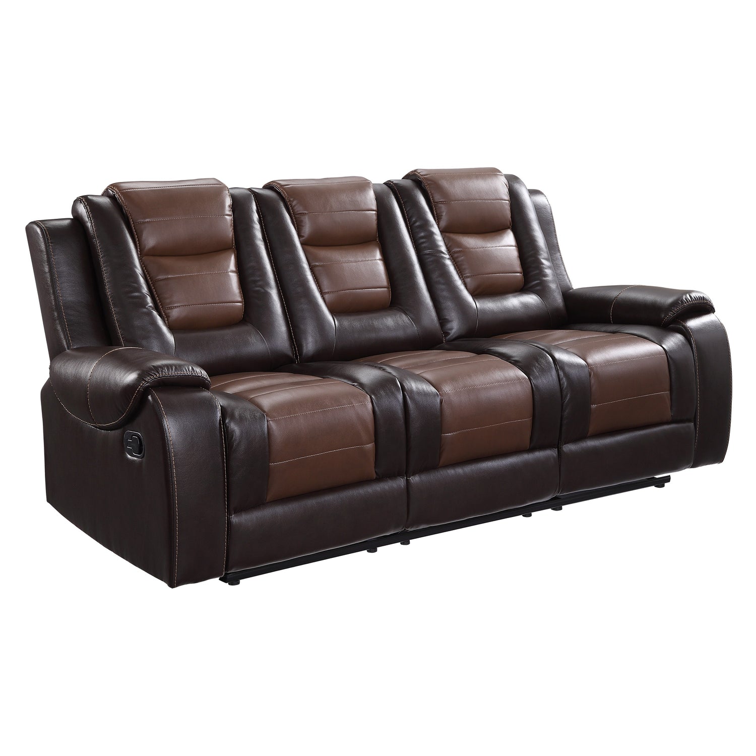 Briscoe Double Reclining Sofa with Drop-Down Cup Holders Dark Brown – Homelegance