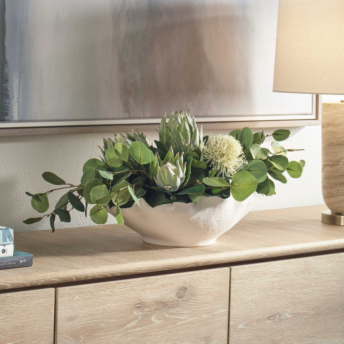 Protea Blooms Bowl Centerpiece - Green / White by Uttermost - View 3