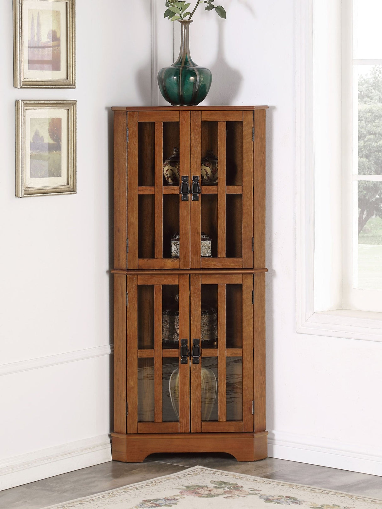 Coreosis 4 - shelf Corner Curio Cabinet Golden Brown | Coaster | Home Elegance USA