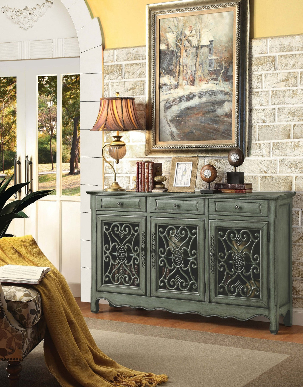 Accent Cabinet - Madeline 3-door Accent Cabinet Antique Green