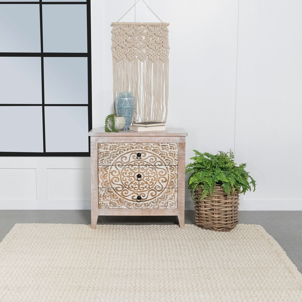 Mariska 3 - drawer Wooden Accent Cabinet White Distressed | Coaster | Home Elegance USA