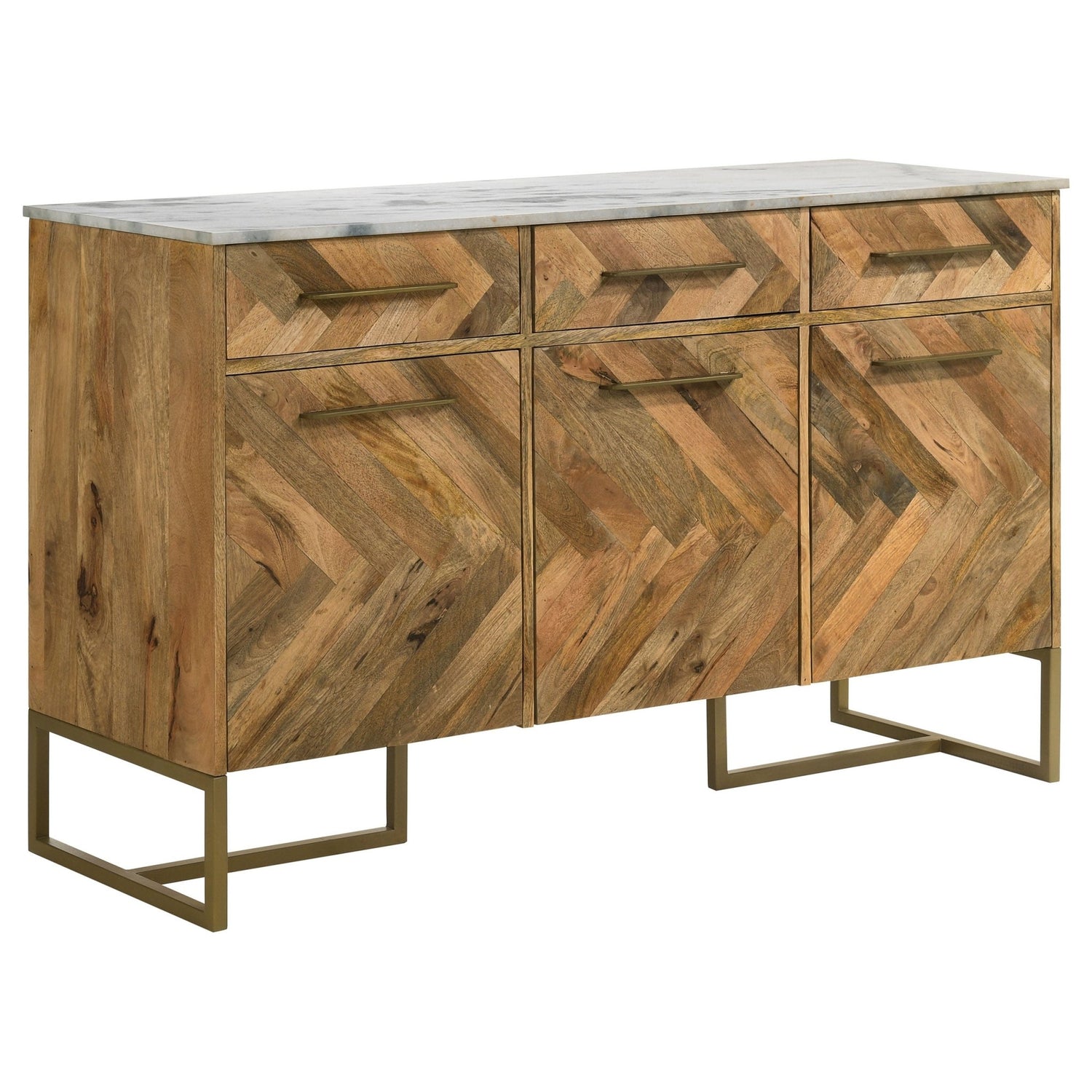 Keaton 3 - door Accent Cabinet with Marble Top Natural and Antique Gold | Coaster | Home Elegance USA